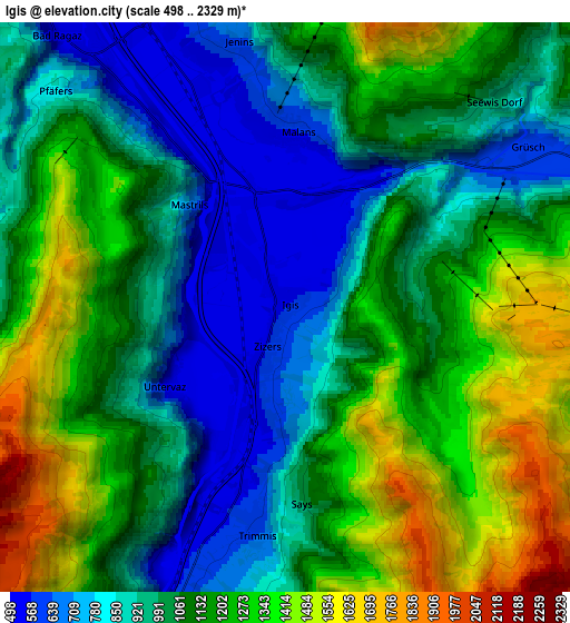 Zoom OUT 2x Igis, Switzerland elevation map