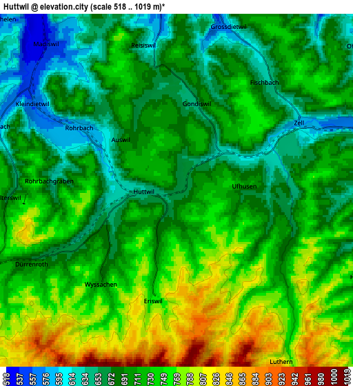 Zoom OUT 2x Huttwil, Switzerland elevation map