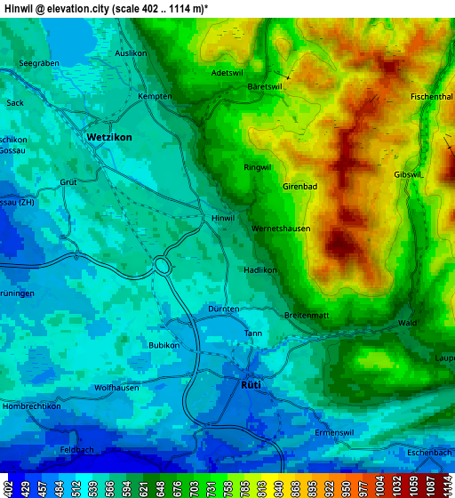 Zoom OUT 2x Hinwil, Switzerland elevation map