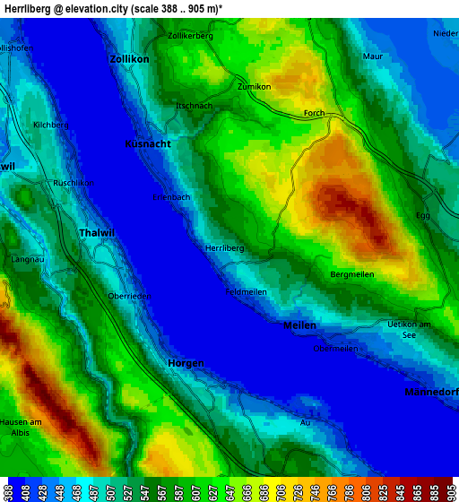 Zoom OUT 2x Herrliberg, Switzerland elevation map