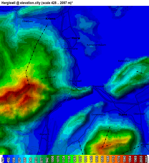 Zoom OUT 2x Hergiswil, Switzerland elevation map