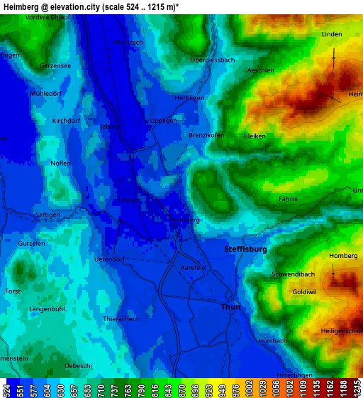 Zoom OUT 2x Heimberg, Switzerland elevation map