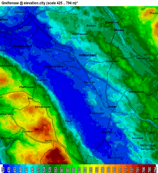 Zoom OUT 2x Greifensee, Switzerland elevation map