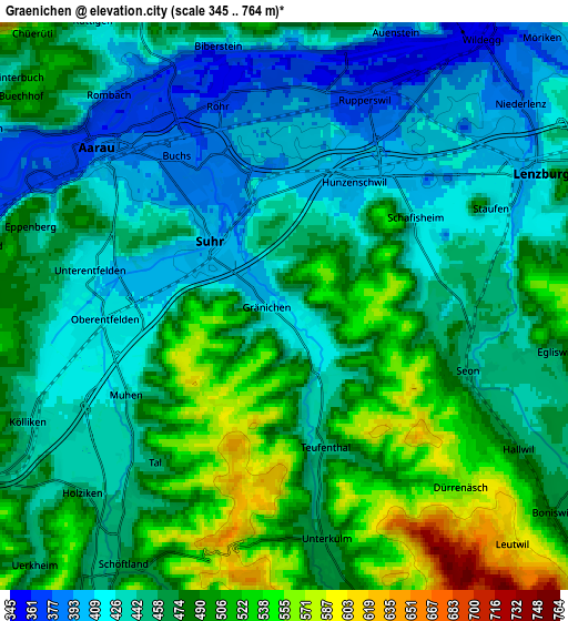 Zoom OUT 2x Gränichen, Switzerland elevation map