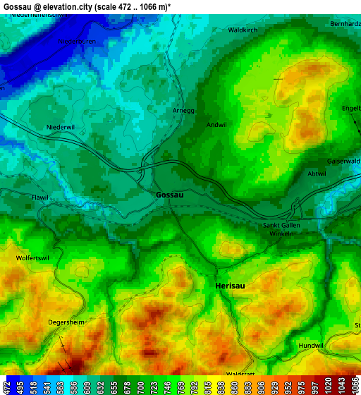 Zoom OUT 2x Gossau, Switzerland elevation map