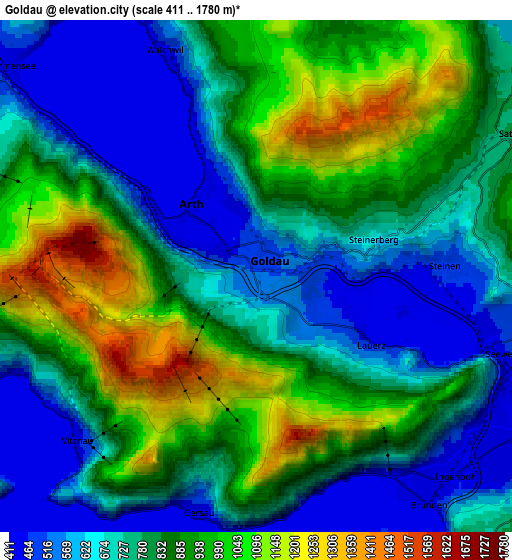 Zoom OUT 2x Goldau, Switzerland elevation map