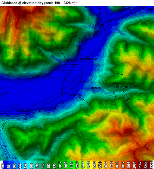 Zoom OUT 2x Giubiasco, Switzerland elevation map