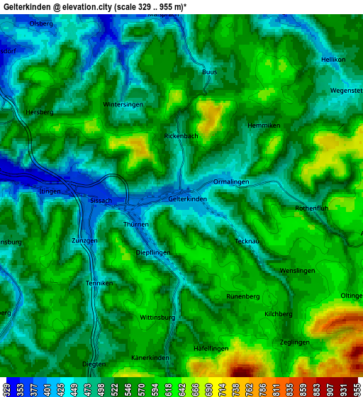 Zoom OUT 2x Gelterkinden, Switzerland elevation map