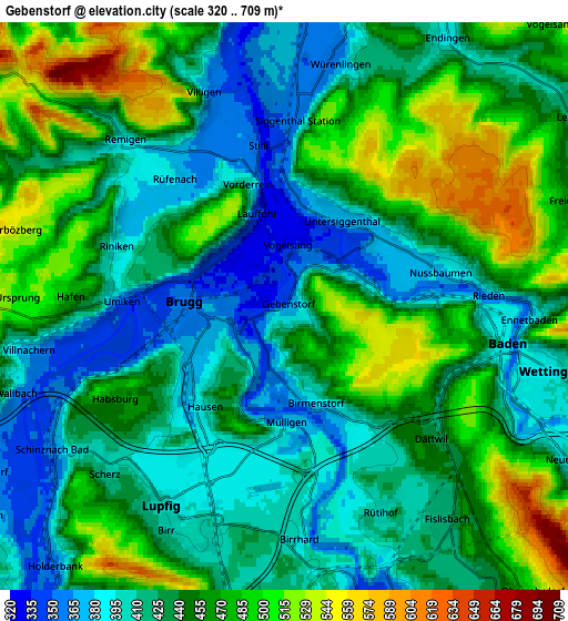 Zoom OUT 2x Gebenstorf, Switzerland elevation map