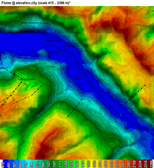 Zoom OUT 2x Flums, Switzerland elevation map