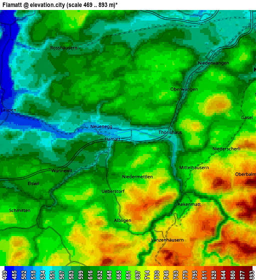 Zoom OUT 2x Flamatt, Switzerland elevation map