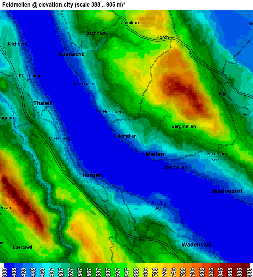 Zoom OUT 2x Feldmeilen, Switzerland elevation map
