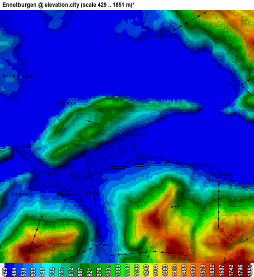 Zoom OUT 2x Ennetbürgen, Switzerland elevation map