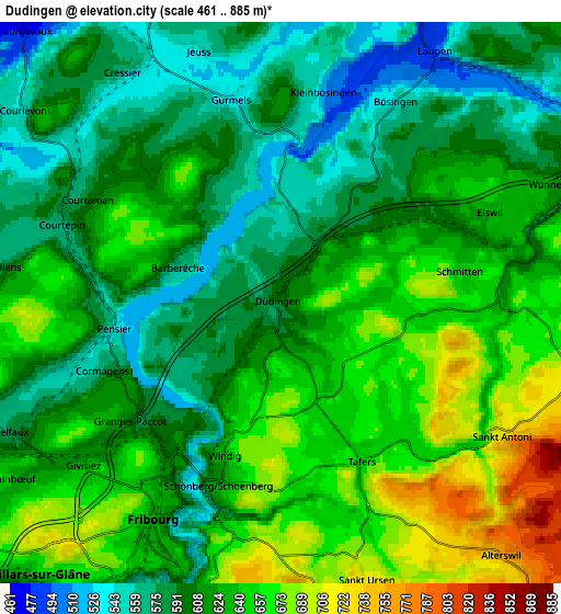 Zoom OUT 2x Düdingen, Switzerland elevation map