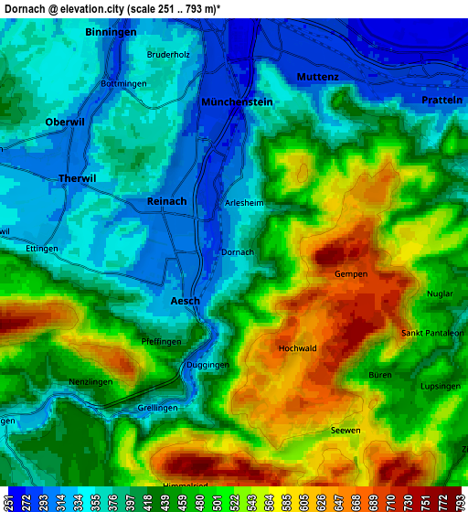 Zoom OUT 2x Dornach, Switzerland elevation map