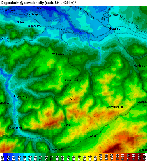 Zoom OUT 2x Degersheim, Switzerland elevation map