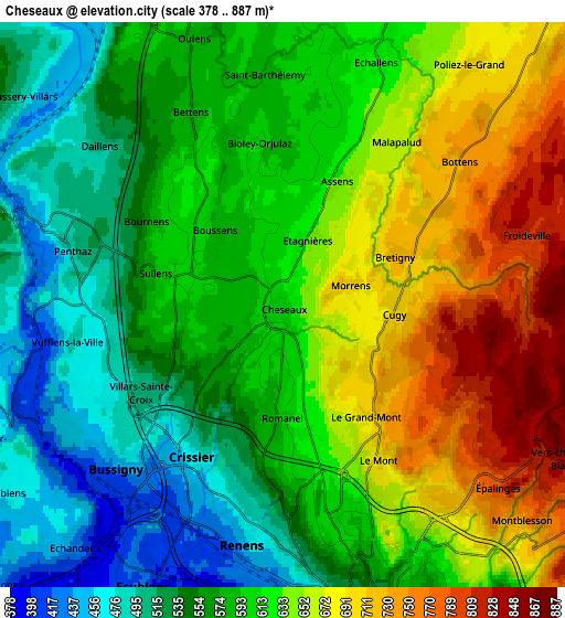 Zoom OUT 2x Cheseaux, Switzerland elevation map