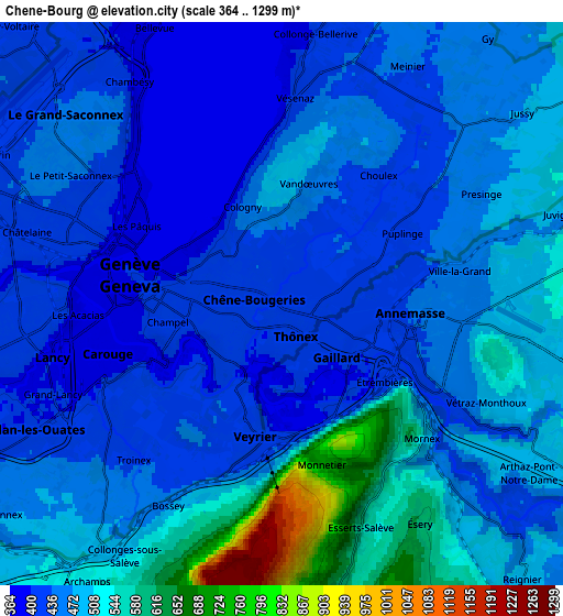 Zoom OUT 2x Chêne-Bourg, Switzerland elevation map