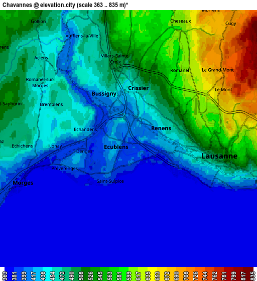 Zoom OUT 2x Chavannes, Switzerland elevation map