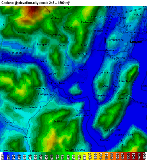 Zoom OUT 2x Caslano, Switzerland elevation map