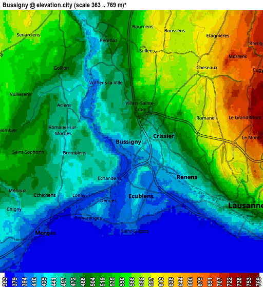 Zoom OUT 2x Bussigny, Switzerland elevation map