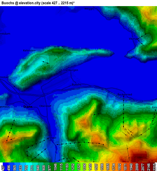 Zoom OUT 2x Buochs, Switzerland elevation map