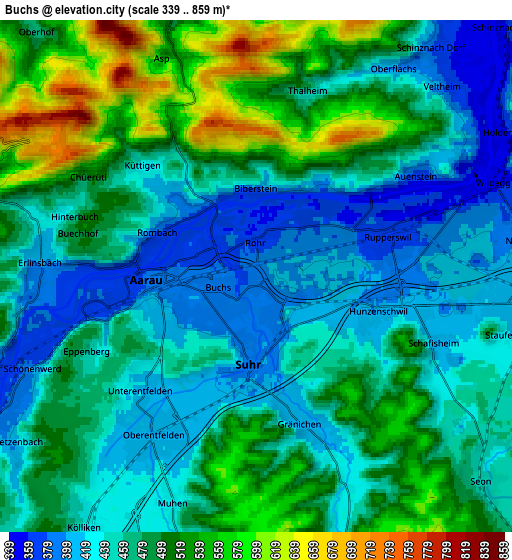 Zoom OUT 2x Buchs, Switzerland elevation map