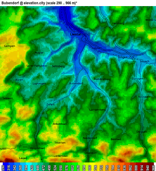 Zoom OUT 2x Bubendorf, Switzerland elevation map