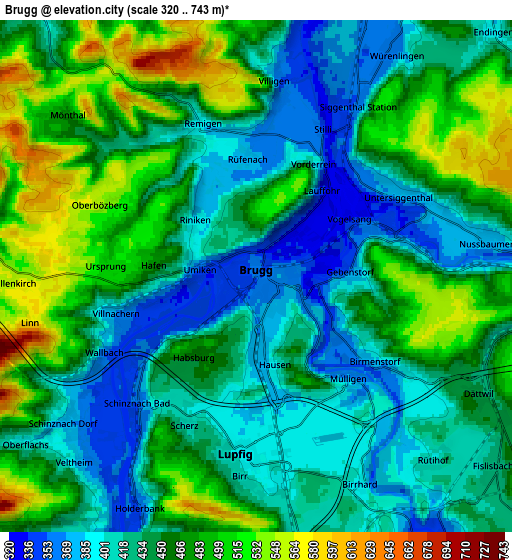 Zoom OUT 2x Brugg, Switzerland elevation map