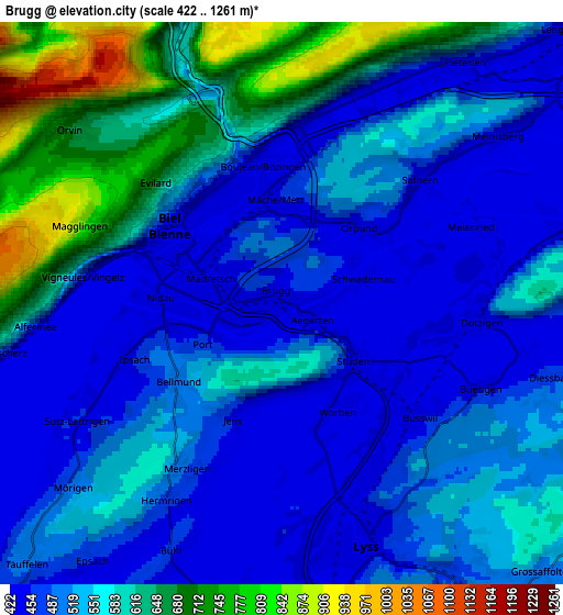 Zoom OUT 2x Brügg, Switzerland elevation map