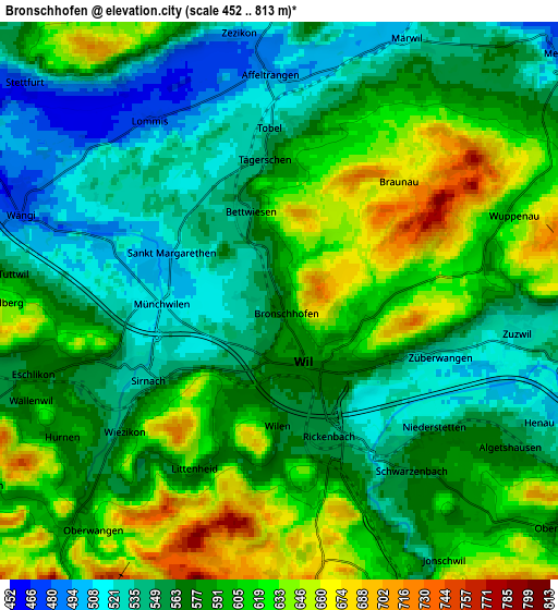 Zoom OUT 2x Bronschhofen, Switzerland elevation map