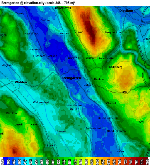 Zoom OUT 2x Bremgarten, Switzerland elevation map