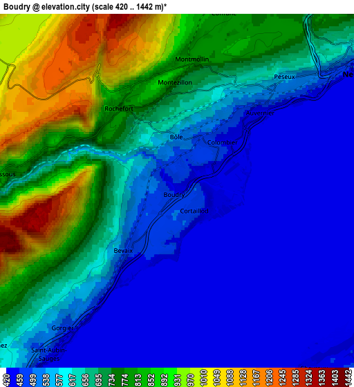 Zoom OUT 2x Boudry, Switzerland elevation map