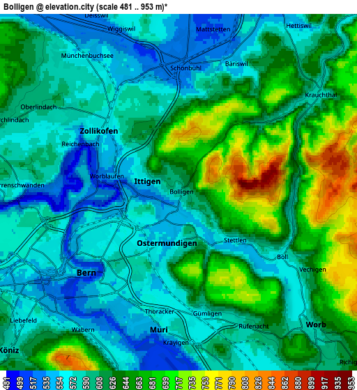 Zoom OUT 2x Bolligen, Switzerland elevation map