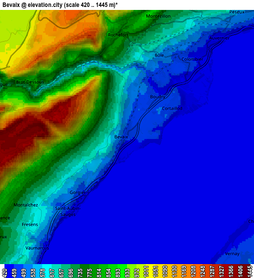 Zoom OUT 2x Bevaix, Switzerland elevation map