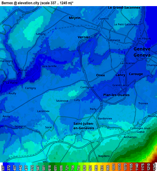 Zoom OUT 2x Bernex, Switzerland elevation map