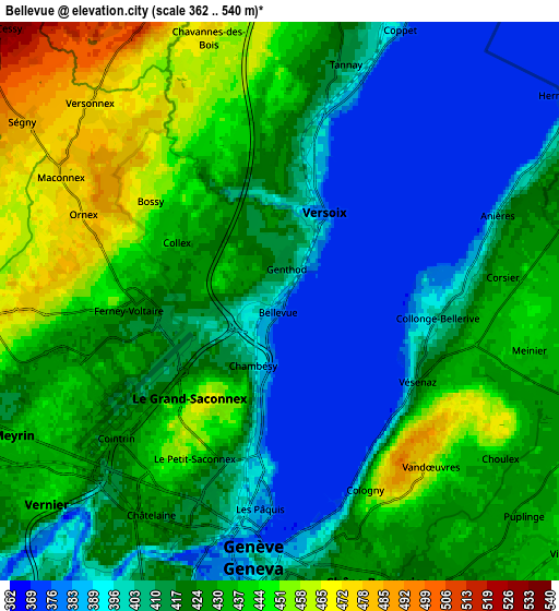 Zoom OUT 2x Bellevue, Switzerland elevation map