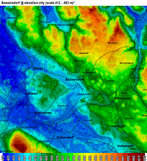 Zoom OUT 2x Bassersdorf, Switzerland elevation map