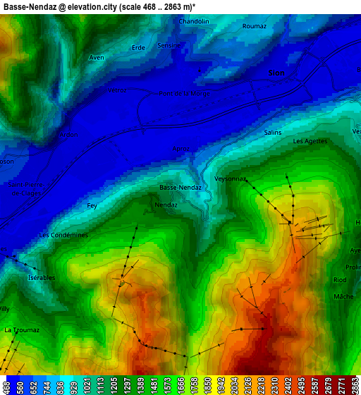 Zoom OUT 2x Basse-Nendaz, Switzerland elevation map