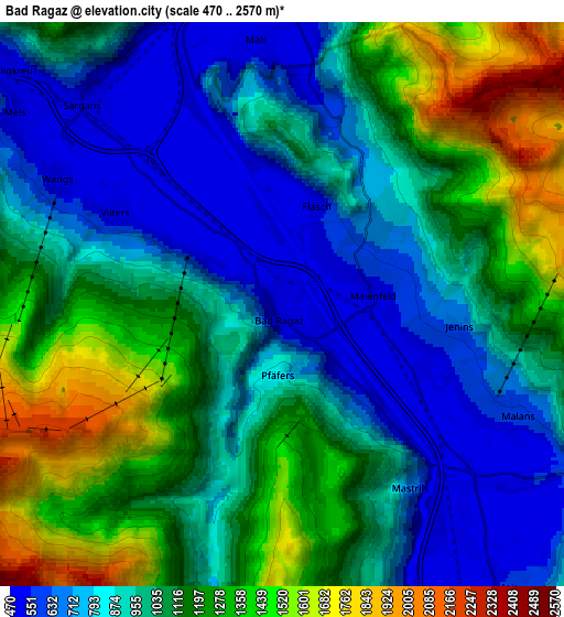 Zoom OUT 2x Bad Ragaz, Switzerland elevation map