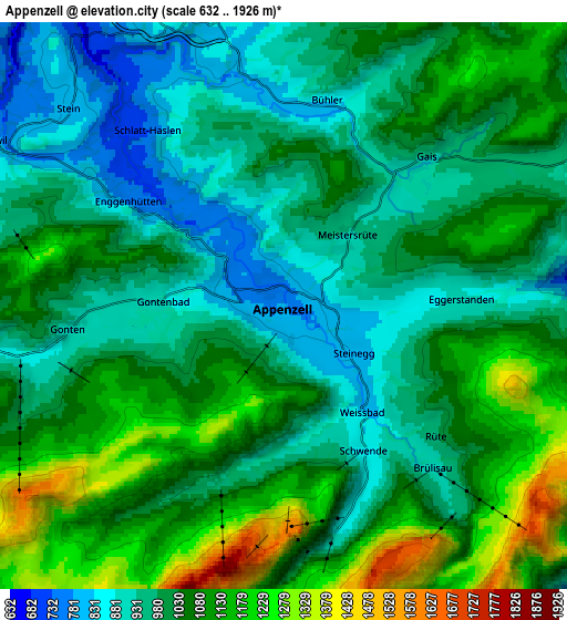 Zoom OUT 2x Appenzell, Switzerland elevation map