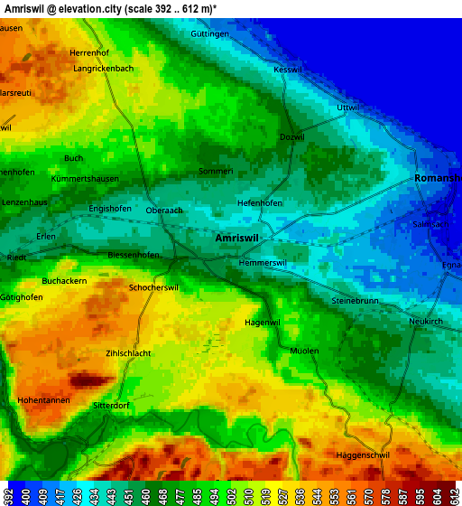 Zoom OUT 2x Amriswil, Switzerland elevation map
