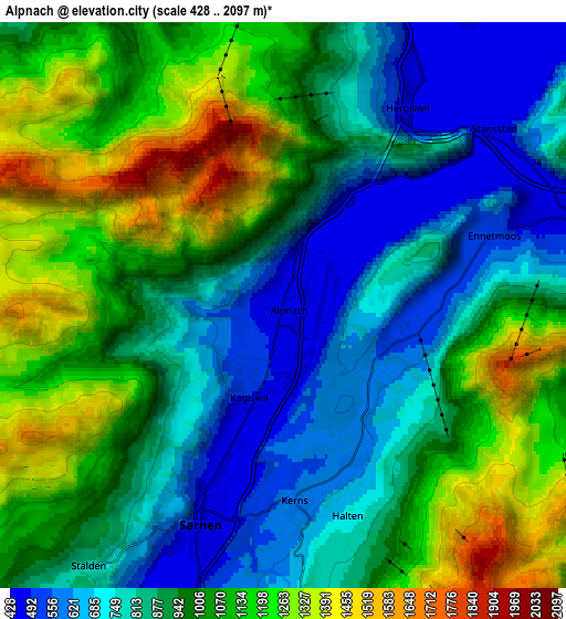 Zoom OUT 2x Alpnach, Switzerland elevation map
