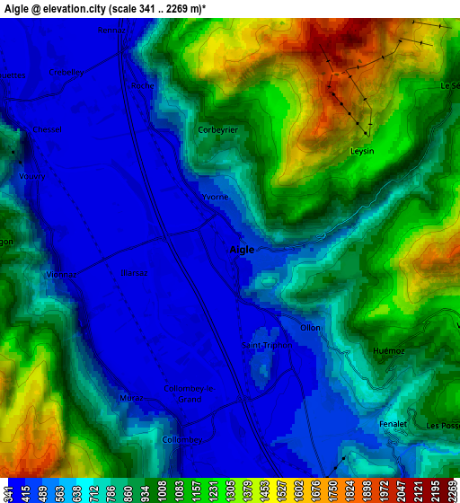 Zoom OUT 2x Aigle, Switzerland elevation map