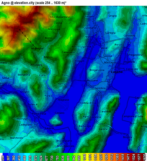 Zoom OUT 2x Agno, Switzerland elevation map
