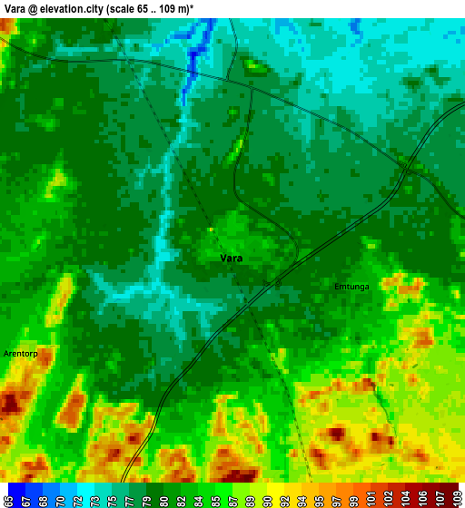 Zoom OUT 2x Vara, Sweden elevation map