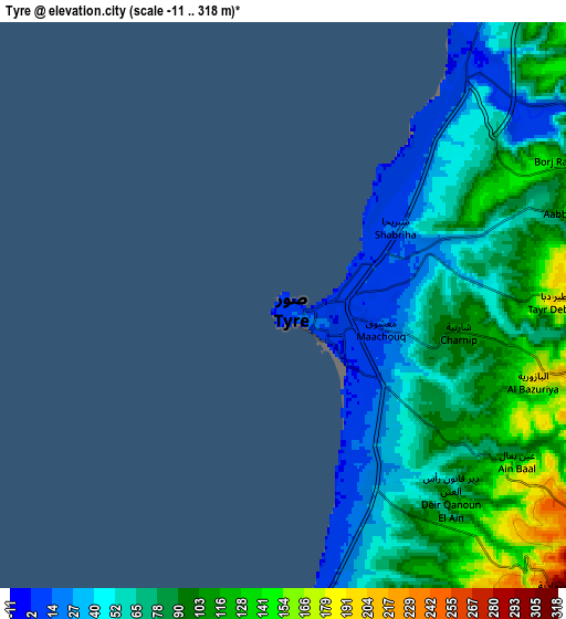 Zoom OUT 2x Tyre, Lebanon elevation map