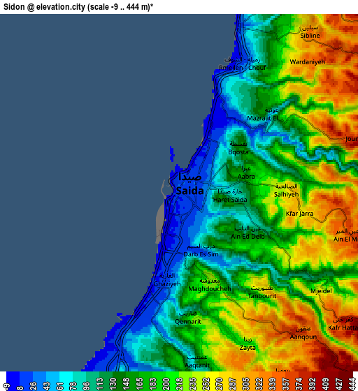 Zoom OUT 2x Sidon, Lebanon elevation map