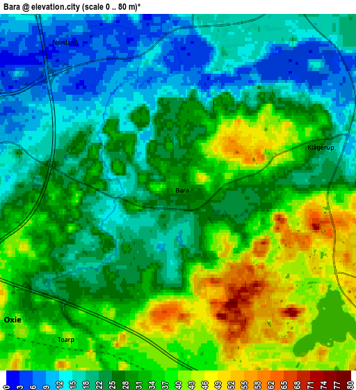 Zoom OUT 2x Bara, Sweden elevation map