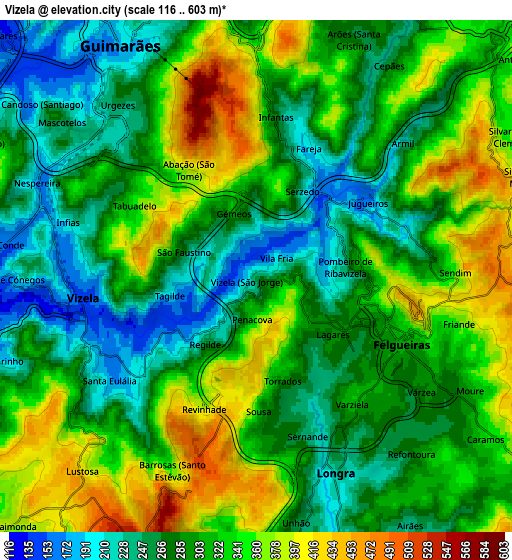 Zoom OUT 2x Vizela, Portugal elevation map